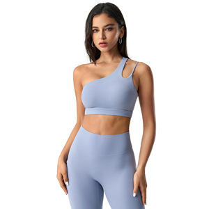 Women Asymmetric One Shoulder Sports Bra Hollow Cutout <b>Back</b> Padded Yoga Bra <b>Low</b> Support Pilates Fitness Crop <b>Top</b> Wholesale - Product Image 4