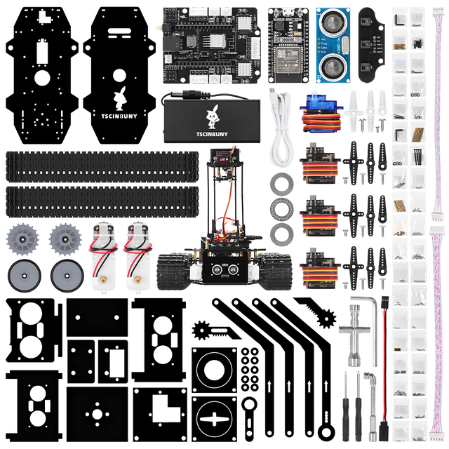 Tscinbuny ZYC0204 Crawler Wheel Robot Arm Kit with ESP32 WROOM32 Development Board 5V Programming Tool for STEM Education