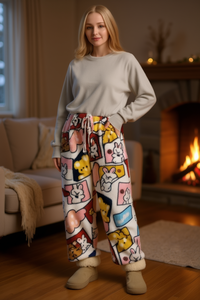 Pantalones de pijama de forro polar para mujer, con estampado de dibujos animados, largos, con cordón, cálidos y suaves para invierno, talla única - Product Image 2