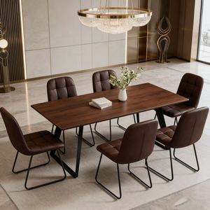 Vente flash : Ensemble <span class=keywords><strong>de</strong></span> table à <span class=keywords><strong>manger</strong></span> avec <span class=keywords><strong>6</strong></span> chaises rembourrées en PU et plateau en bois, structure en métal - Product Image 1