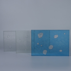 Panneau de verre décoratif texturé bleu avec motif de points blancs, verre artistique pour la décoration de portes et fenêtres de maison et la création de cloisons. - Product Image 3