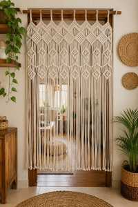 <b>White</b> Macrame Window Curtain Beaded Tassel Decorative <b>Hanging</b> Tapestry for Living Room Bedroom - Product Image 3