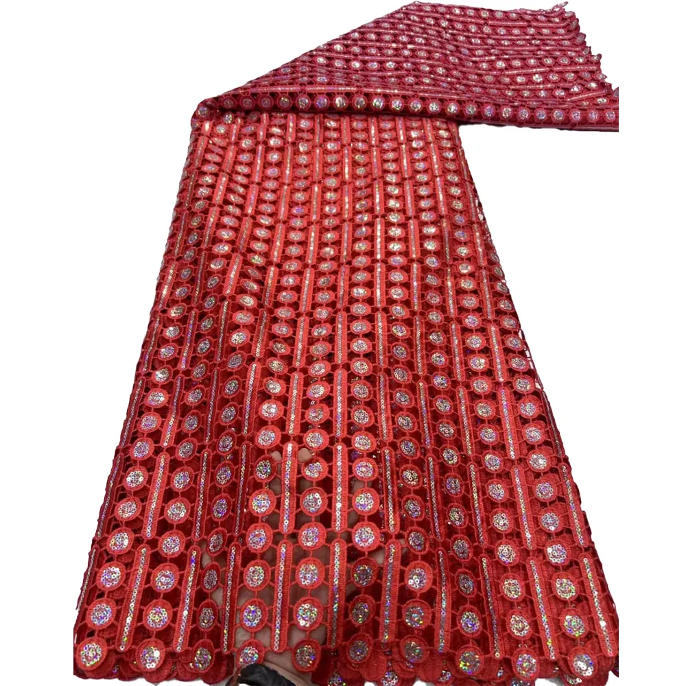 African Glitter Lace Fabric Hochwertiges französisches Stickerei-Tüll-Spitzens toff material Nigerian isches Hochzeits kleid 5 Meter