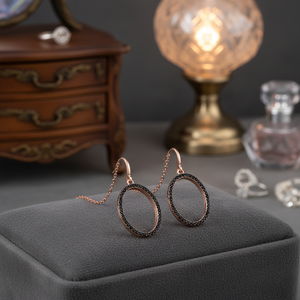 Hollow Design Round Cut Shiny Black Zircon Stone Thread <b>Earrings</b> Turkish Handmade 925 Sterling Silver Jewelry - Product Image 3