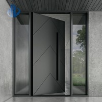 Pintu Masuk Pivot Aluminium Hitam Modern untuk Villa, Pintu Masuk Depan Eksterior Kustom, Pintu Pivot Keamanan