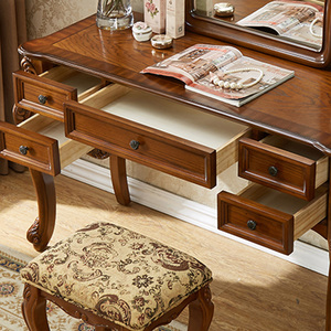 Solid Wood Makeup <strong>Table</strong> with Mirror, <strong>Vintage</strong> <strong>Dressing</strong> <strong>Table</strong> with Drawers and Storage Cabinet, Luxury Bedroom Furniture Set - Product Image 4
