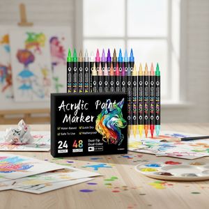Dual Tip Water-Based Acrylic <b>Paint</b> Marker Oem Colors Liquid Fluorescent/Glow in the Dark <b>Paint</b> Marker Pen for Rock Painting Set - Product Image 2