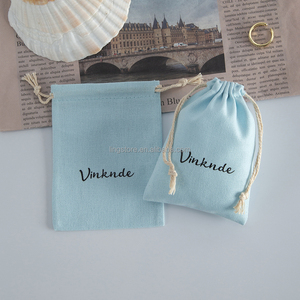 New Eco-friendly <b>Light</b> Blue Cotton Canvas Drawstring Bag 10x15 cm Jewelry Pouch Cotton <b>Rope</b> Women Girls Fashionable Container - Product Image 3