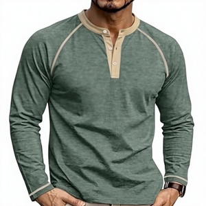 Men's Long Sleeve <b>Henley</b> T-Shirt Raglan Sleeve Contrast Trim Knitted Casual Solid Color O-Neck Regular Fit Eco-Friendly - Product Image 1