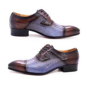 Nouvelles Chaussures Habillées Formelles en Cuir Bleu Grain Serpent 2021, Style Patchwork, à Lacets Oxford, pour Hommes, Vente en Gros Usine - Product Image 1