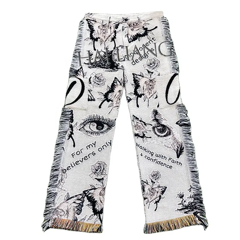 New Wholesale Streetwear Custom Tapestry Pants Plus Size Men's Rug Pants Trousers Outdoor Fashion Woven Blanket Pants Men