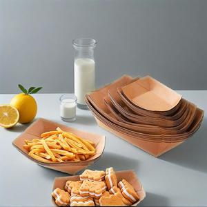 Bandeja de comida rápida de papel Kraft desechable al por mayor grado alimenticio para ensalada y sándwich para llevar para sándwiches y ensaladas - Product Image 3