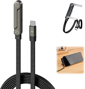 Câble Chargeur 2-en-1 avec Support Invisible, Câble de Charge Rapide 240W en Nylon Tressé avec Support Téléphone - Product Image 4