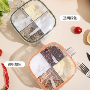 Spice Jar <b>Kitchen</b> <b>Container</b> Set Four Compartment Airtight Lid Solid Seasonings <b>Storage</b> - Product Image 1