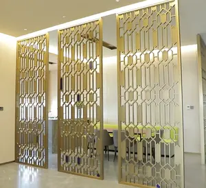 नोवेल लक्ज़री डिज़ाइन गोल्डन एल्यूमिनियम स्क्रीन और रूम डिवाइडर और कार्यालय थीम के लिए इनडोर सजावट के लिए कलात्मक धातु स्क्रीन