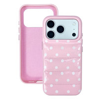 Étui de protection intégral antichoc en cuir PU matelassé à pois blancs beiges brillants pour iPhone 15 16 17 Pro