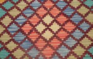 Alfombra de vestíbulo turco Kilim Multicolor de 3x4 pies, Alfombra de lana geométrica tejida plana personalizable para ejercicio en casa, Picnic de oración, tamaño grande - Product Image 3