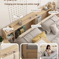 Lit Queen Size Moderne avec Tiroir de Rangement Multifonctionnel et Armoire Latérale, Design de Boîte Haute, Pliable, Doux
