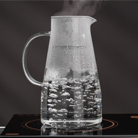 Théière en verre borosilicate écologique de 1800 ml avec poignée et couvercle en acier inoxydable, non toxique, sans BPA, style américain
