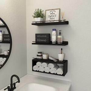 Wall Mounted <b>Storage</b> <b>Rack</b> Black 3 Tier Shelf <b>For</b> Bathroom And Toilet Organizing Miscellaneous Items - Product Image 4