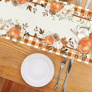 Camino DE MESA DE LINO DE CALABAZA a cuadros naranja impreso estilo moderno fiestas de Acción de Gracias restaurantes familiares hoteles decoración del hogar lavable - Product Image 6