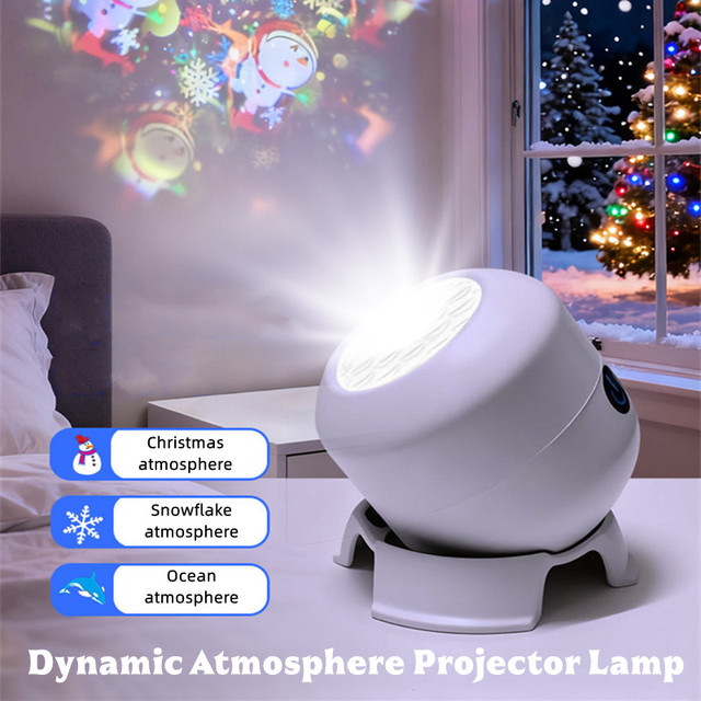 LED Dynamic Ambient Projection Lamp Snowflake/Christmas/ocean/football Children's Sleep-soothing Dynamic Animation Night Light