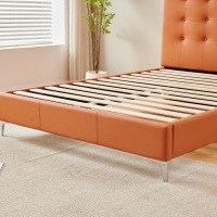Minimalistisches Luxus-Bettgestell aus PU-Leder mit Handgeknöpftem Kopfteil, Robuster Lattenrost, Stilvolles Weiches Bett für Gäste