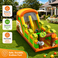 Structure gonflable commerciale à thème ferme avec toboggan et château rebondissant pour enfants, idéale pour les locations de jeux extérieurs et les fêtes