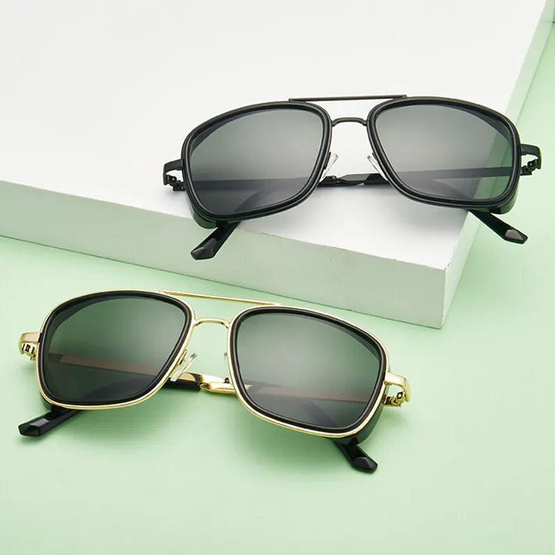 6070 Wholesale glass lens two bridge man square frame fashion sunglasses