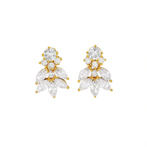 Orecchini a lobo di lusso in oro bianco con fiore e zirconi taglio marquise per matrimonio, da donna, placcati oro 18K con montatura a griffe - Product Image 1