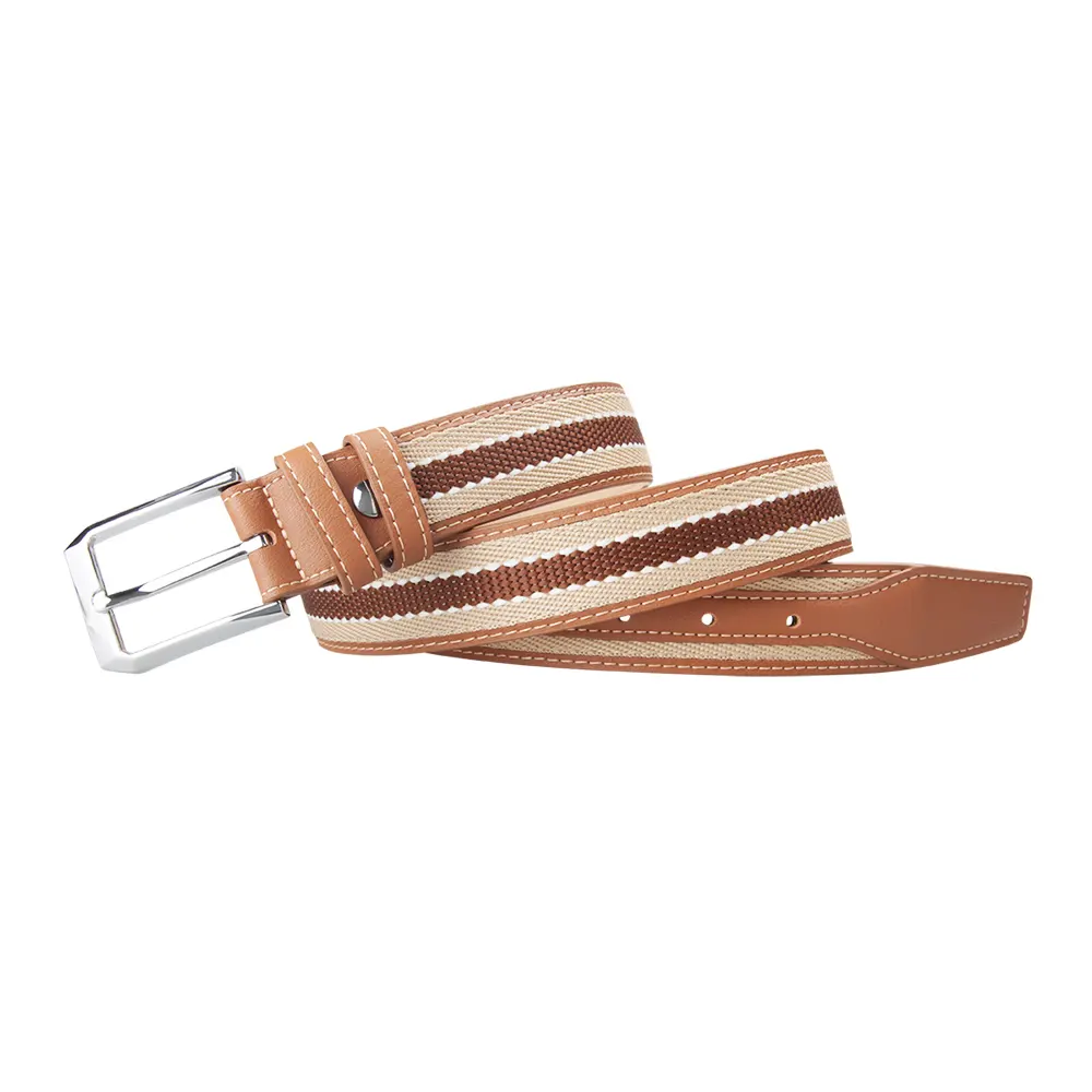 Beige Casual Pin Buckle Golf Leather Canvas Belts for Men