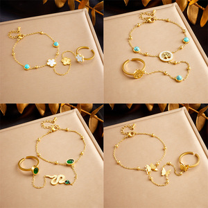 Stainless Steel Flower <b>Bracelet</b> <b>Set</b> With Ring Women's Jewelry Gift Fashion Accessory - Product Image 1