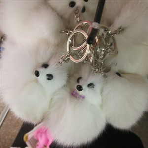 Porte-clés en fourrure de renard blanc, pendentif de voiture léger, fourrure blanche véritable, placage cuir véritable, origine Yiwu - Product Image 5
