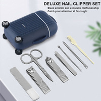 Ensemble cadeau de manucure 8 en 1 avec logo personnalisé, coupe-ongles en acier inoxydable, tondeuse à poils du nez, kit d'outils de toilettage avec étui de voyage magnétique