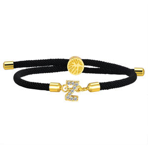 Popular Jewelry 26 Letters <b>Cubic</b> <b>Zirconia</b> Letters Adjustable Black Rope Chain <b>Bracelet</b> - Product Image 4