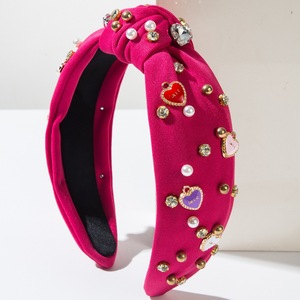 Linda banda de pelo barroco amor corazón con perla de diamantes de imitación esmalte Rosa Bowknot compromiso boda Dí<span class=keywords><strong>a</strong></span> de San Valentín dulce diademas - Product Image 3