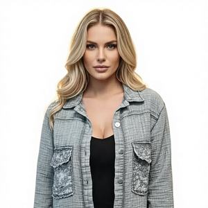 Chaqueta de Forro Polar Estilo Bohemio Vintage, Diseño Sólido Bordado, Transpirable, de Secado Rápido, Ecológica, Tejido 100% Algodón - Product Image 1