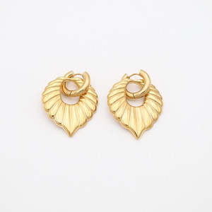 Gold Leaf Shape Huggie Earrings Zinc Alloy Geometric Design Party Jewelry DG-ED00184 - Product Image 5