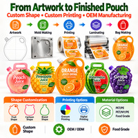 Sacs d'emballage en plastique pour jus de fruits, avec bec verseur, résistants à la chaleur, découpés sur mesure, sans BPA, de qualité alimentaire, orange, mangue, pomme, raisin, OEM