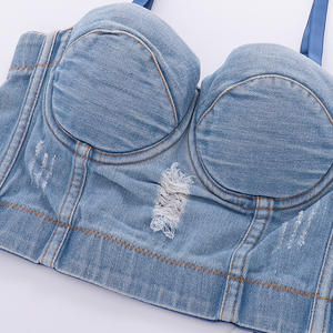 Top corset en <span class=keywords><strong>jean</strong></span> pour <span class=keywords><strong>femme</strong></span> avec strass, <span class=keywords><strong>bustier</strong></span> sexy push-up pour soirée, danse, tube en <span class=keywords><strong>jean</strong></span> bleu, bretelles spaghetti, soutien-gorge - Product Image 6