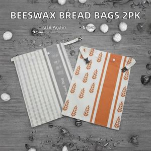 Lot de 2 sacs à pain en cire d'abeille et coton réutilisables, écologiques, pour le stockage alimentaire de pain maison, au levain, sandwichs et baguettes - Product Image 2