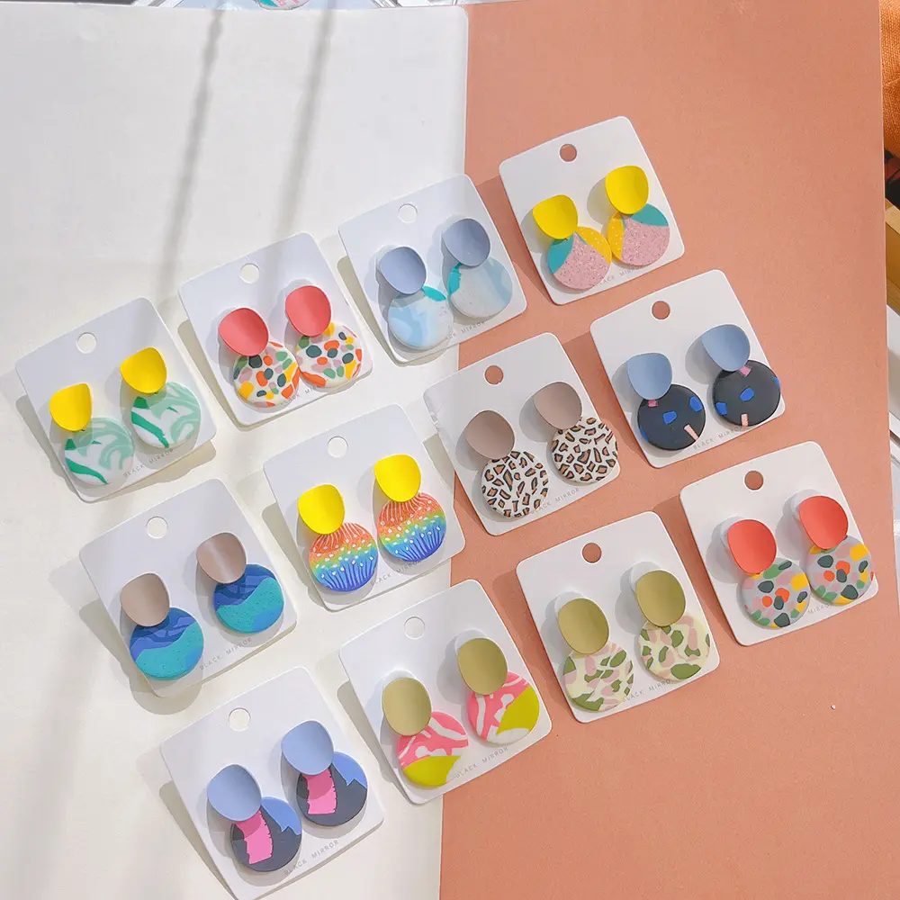 2024 Best Selling Jewelry Trendy Coloured Clay Earrings Women Summer Round Polymer Earrings