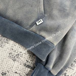 MH1127 غسيل حمضي كلاسيكي بهودي سويت شيرت الكنغر جيب كبير الحجم ملابس الشارع عارضة مقنعين أعلى شعار مخصص - Product Image 4