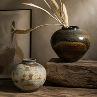 Vase en céramique rustique fait main, glaçure marron vieillie, vase décoratif pour branches, décoration intérieure maison et hôtel