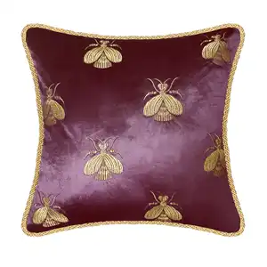 Бархатный Чехол для подушки, декоративная наволочка с вышивкой в виде цветного шмеля, Современный домашний декор, декоративная подушка для дивана, стула