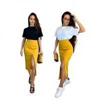 J5169 Ensemble sexy haut brodé à manches courtes et jupe midi, nouvelle collection été, style européen et américain, pour femme
