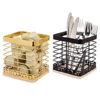 Panier de rangement carré doré pour ustensiles de cuisine avec base en bois, conteneur de rangement en métal pour capsules de café pour la maison et la cuisine
