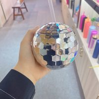 AMZ Tasse en plastique sphérique en forme de boule de verre pour fête argentée avec paille Chapeau de cow-boy
