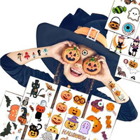 Autocollants imperméables temporaires DIY pour décorations de fête d'Halloween, autocollants squelette et chauve-souris pour enfants, autocollants tatouages métalliques laser citrouille pour visage et corps