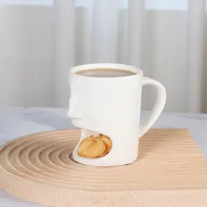 Keramik Halloween Geschenke Keramik lustige 3D menschliches Gesicht Kaffeetasse mit Keks Tasche Teebeutel Keks halter